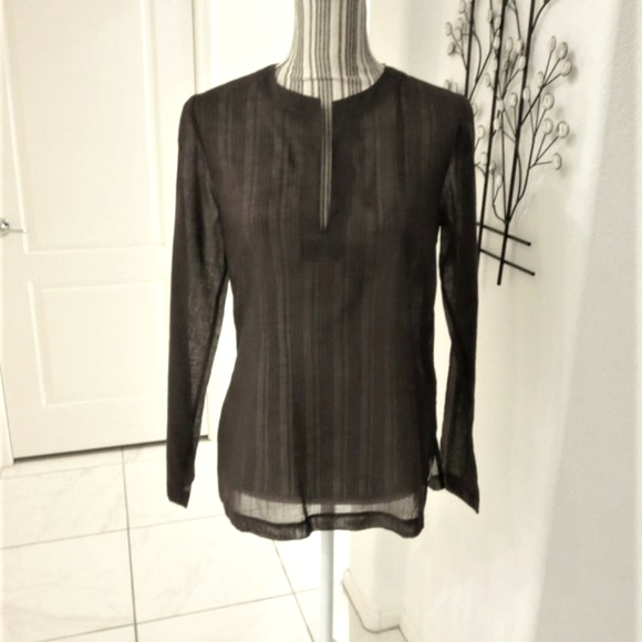 Banana Republic Tops - New Banana Republic Semi Sheer Long Sleeve Split V Blouse Chocolate Brown S / XS